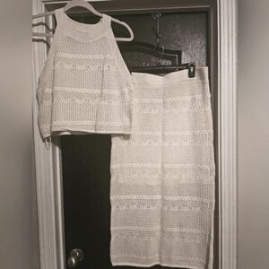 Haute Hippie Cream Knit Sleeveless Skirt Set